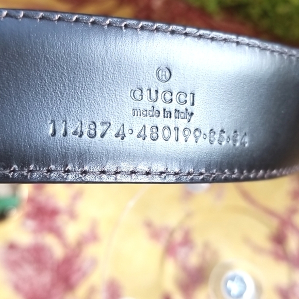 GUCCI Y2k MONOGRAM HTF Forest Green Leather Brown Canvas Luxury GG Buckle BELT - Picture 9 of 12